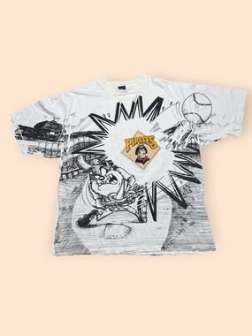 Vintage Pittsburgh Pirates 1990s Looney Tunes T Shirt All Over Print 2XL Taz Vtg